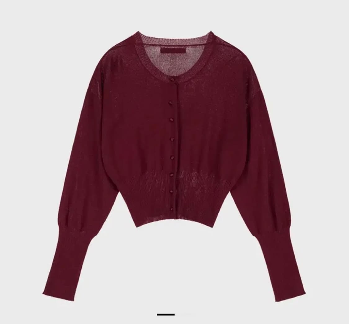 (새상품) 다이닛 크롭 라운드 가디건 버건디 상품이미지1