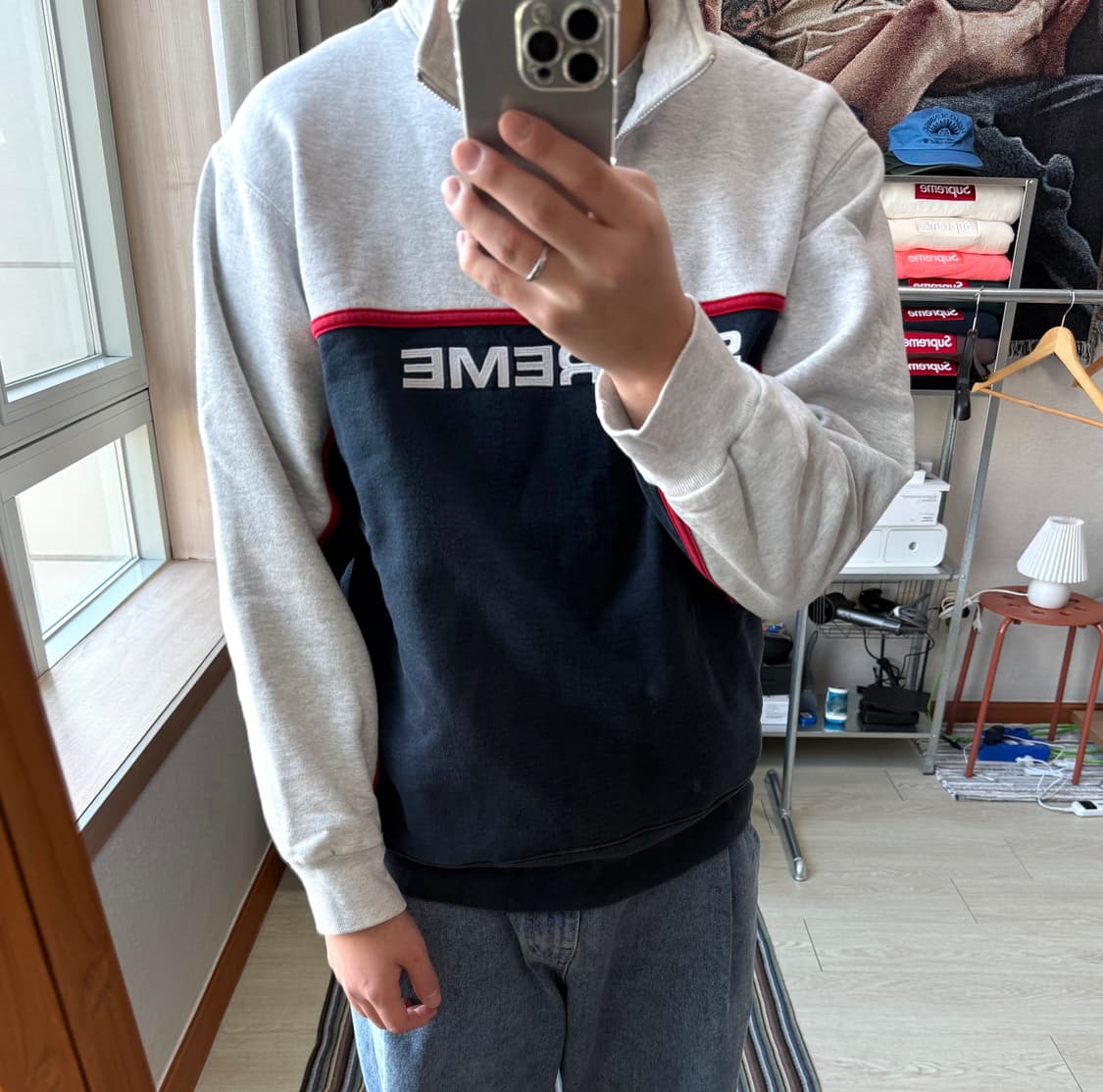 슈프림 투톤 하프집업 맨투맨 상품이미지1