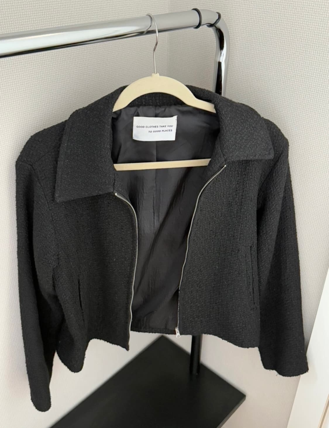 플레이스스튜디오 트위드 세미오버핏 집업자켓 블랙 상품이미지3