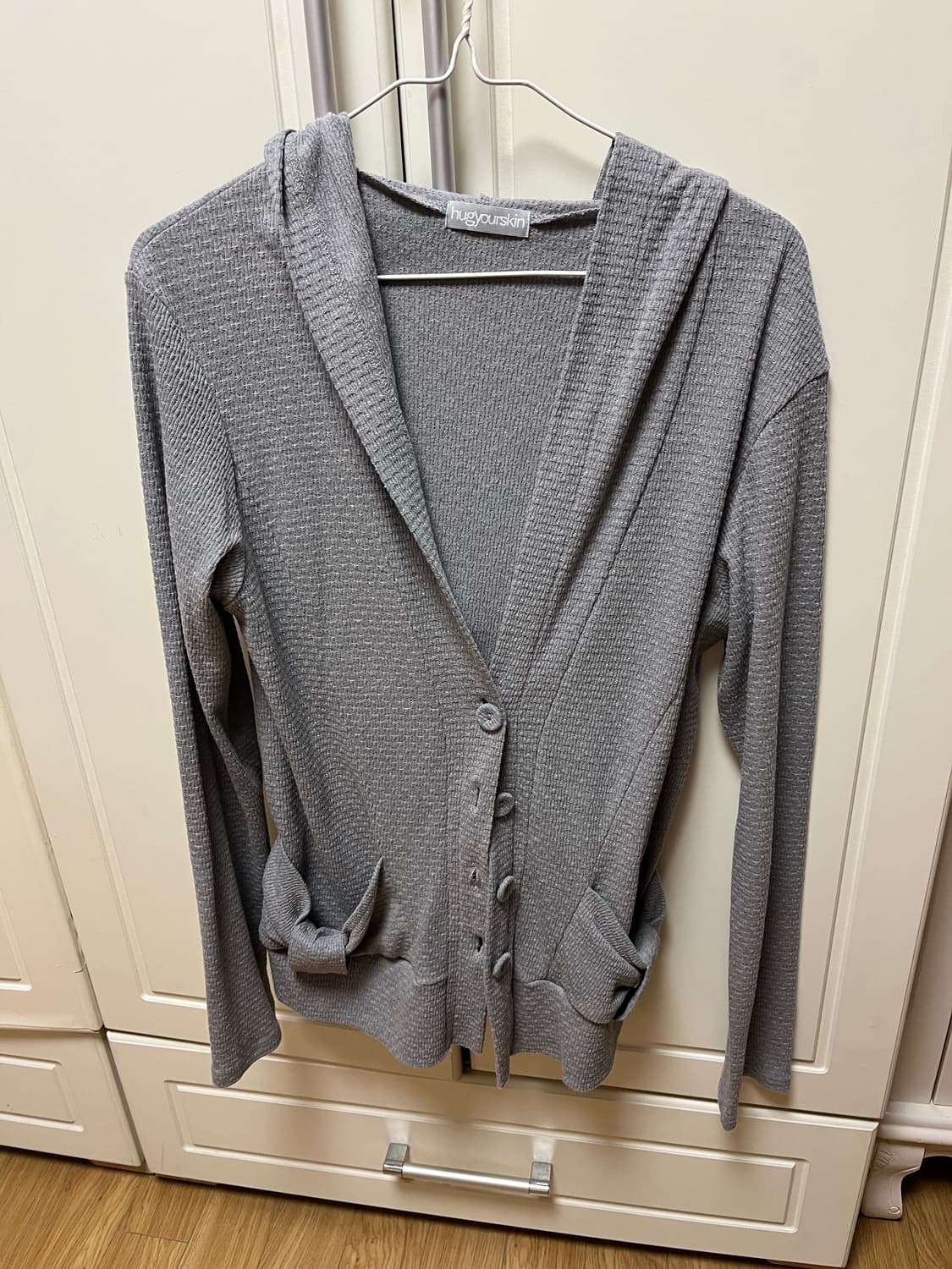 허그유어스킨 후드 리본 가디건 그레이 허유스 상품이미지3