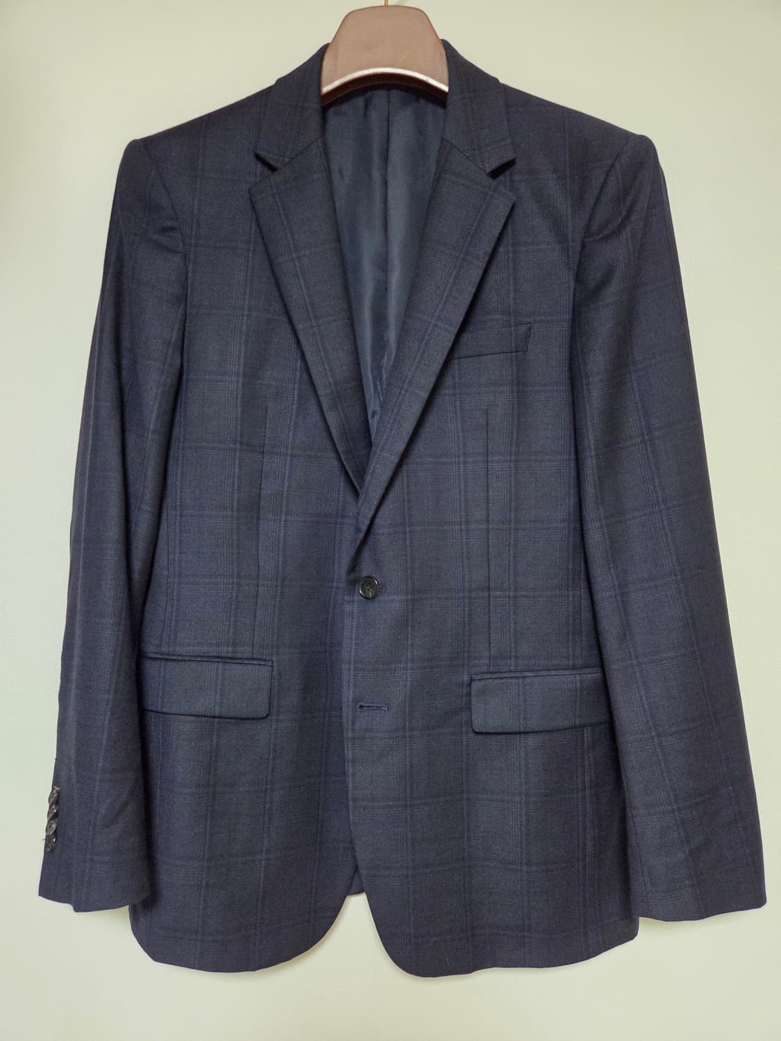 솔리드옴므 메리노울 네이비 체크 자켓 50사이즈  상품이미지1