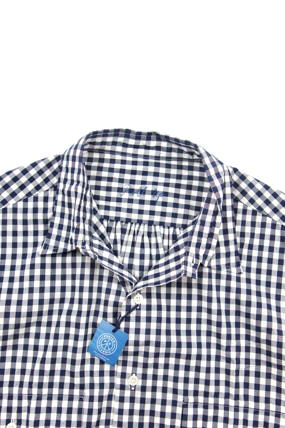 (새상품)Porter classic 롤업 깅엄 체크셔츠 네이비 상품이미지4