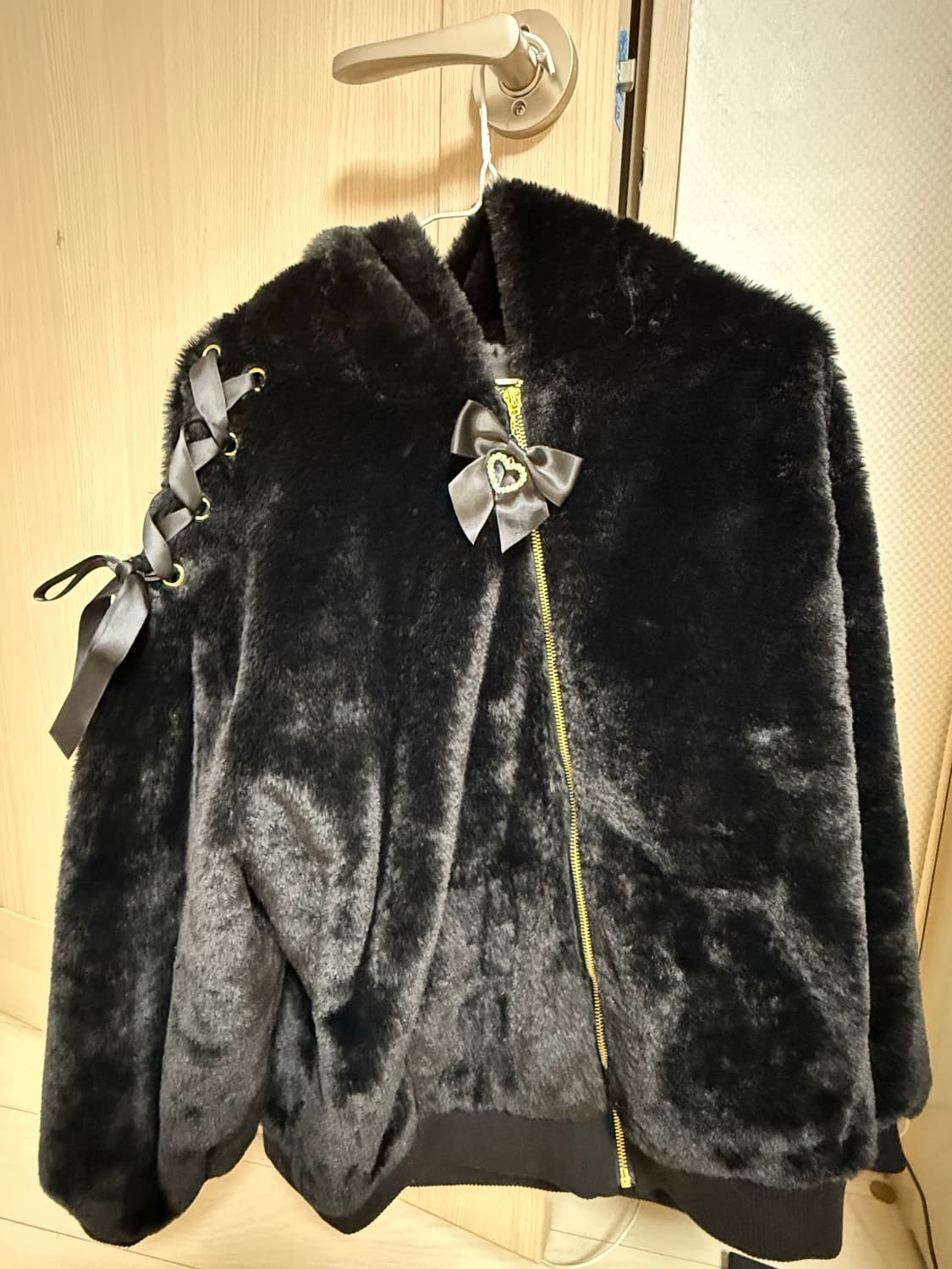 시크릿허니 토끼귀 퍼 블루종 블랙 상품이미지2