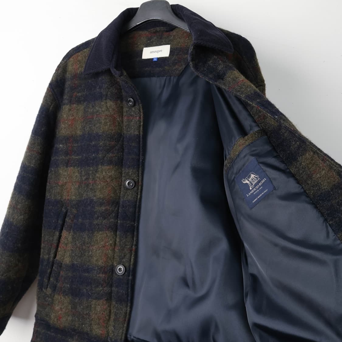 100/아모프레 울 혼방 퀼팅 체크 자켓 상품이미지7
