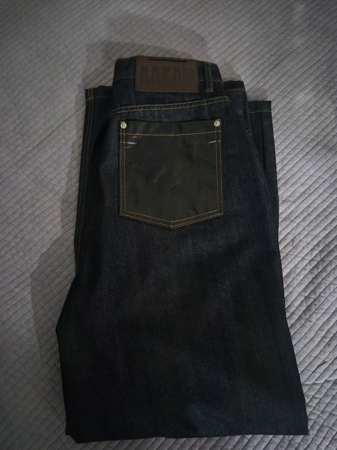 아캄 레더 패치 데님 팬츠 블랙2사이즈 상품이미지2