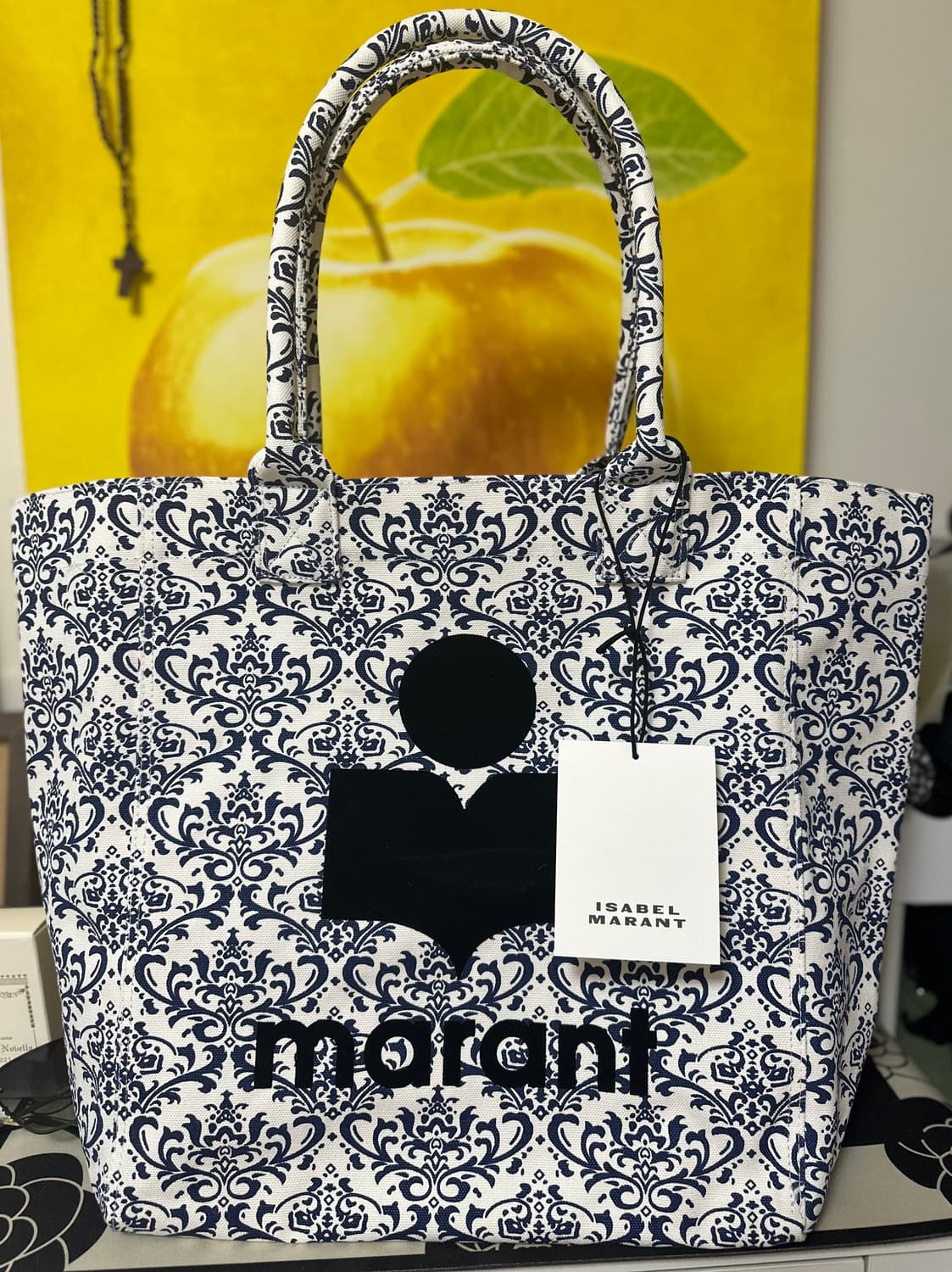 이자벨마랑벨벳 프린트 토트백 네이비 유럽한정판 상품이미지1
