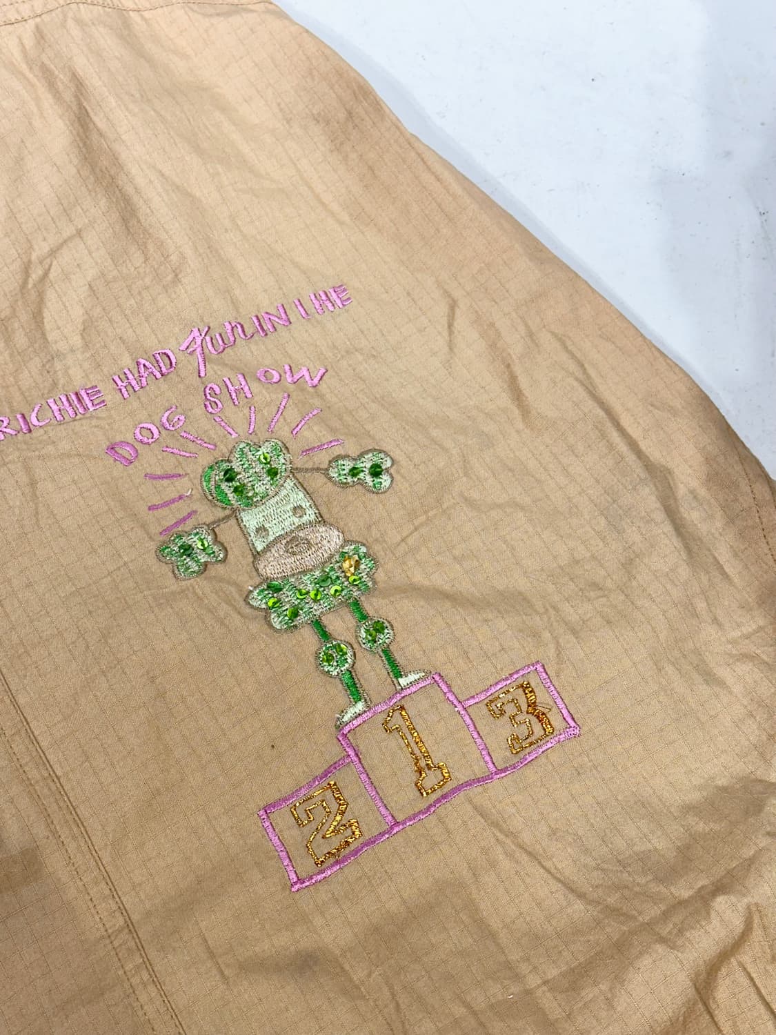 일본 빈티지 베이지 셔링 키치 자수 롱 스커트  상품이미지6