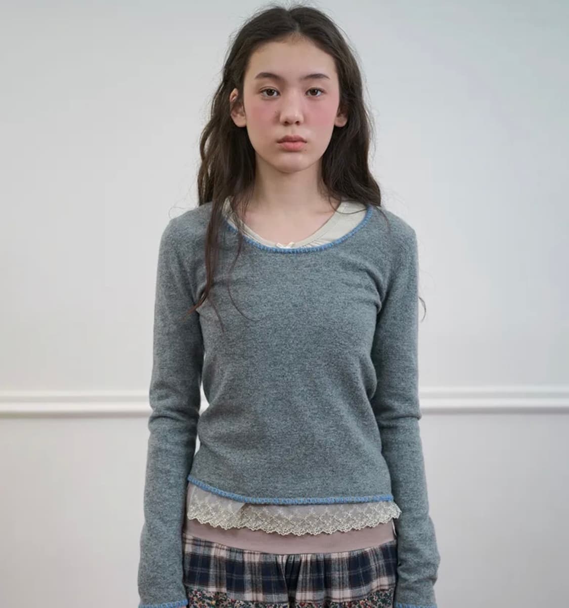 노컨텐츠 스티치 니트 그레이 상품이미지1