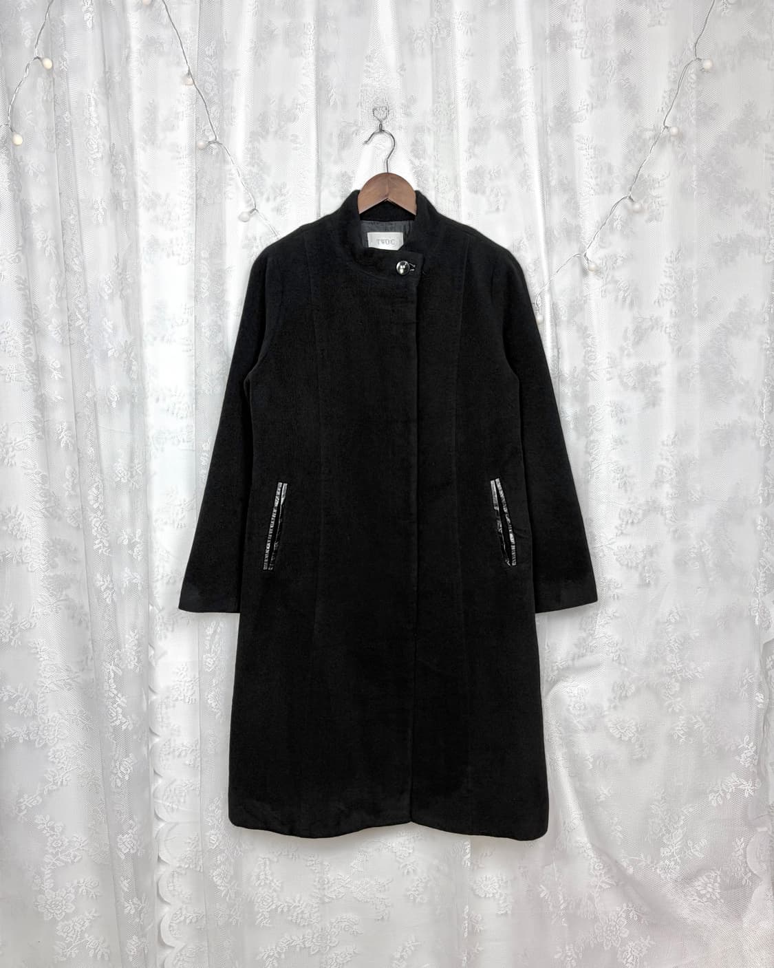 Black angora wool single coat 상품이미지1