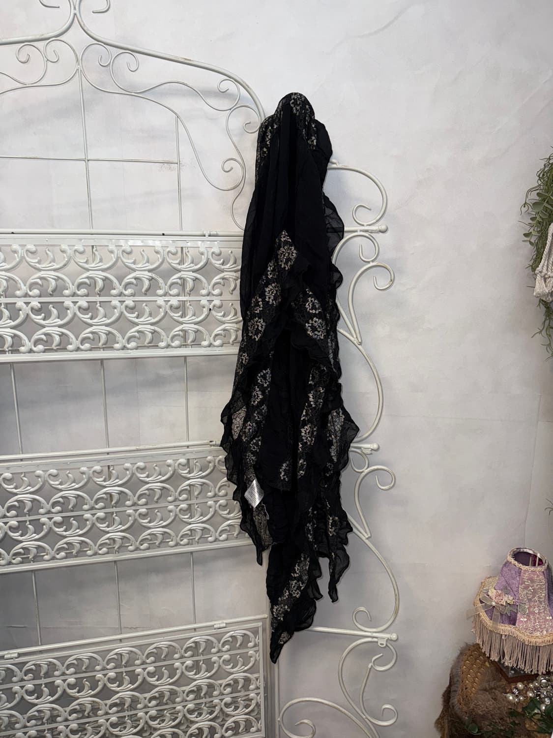Black & white floral lace chiffon scarf 상품이미지4