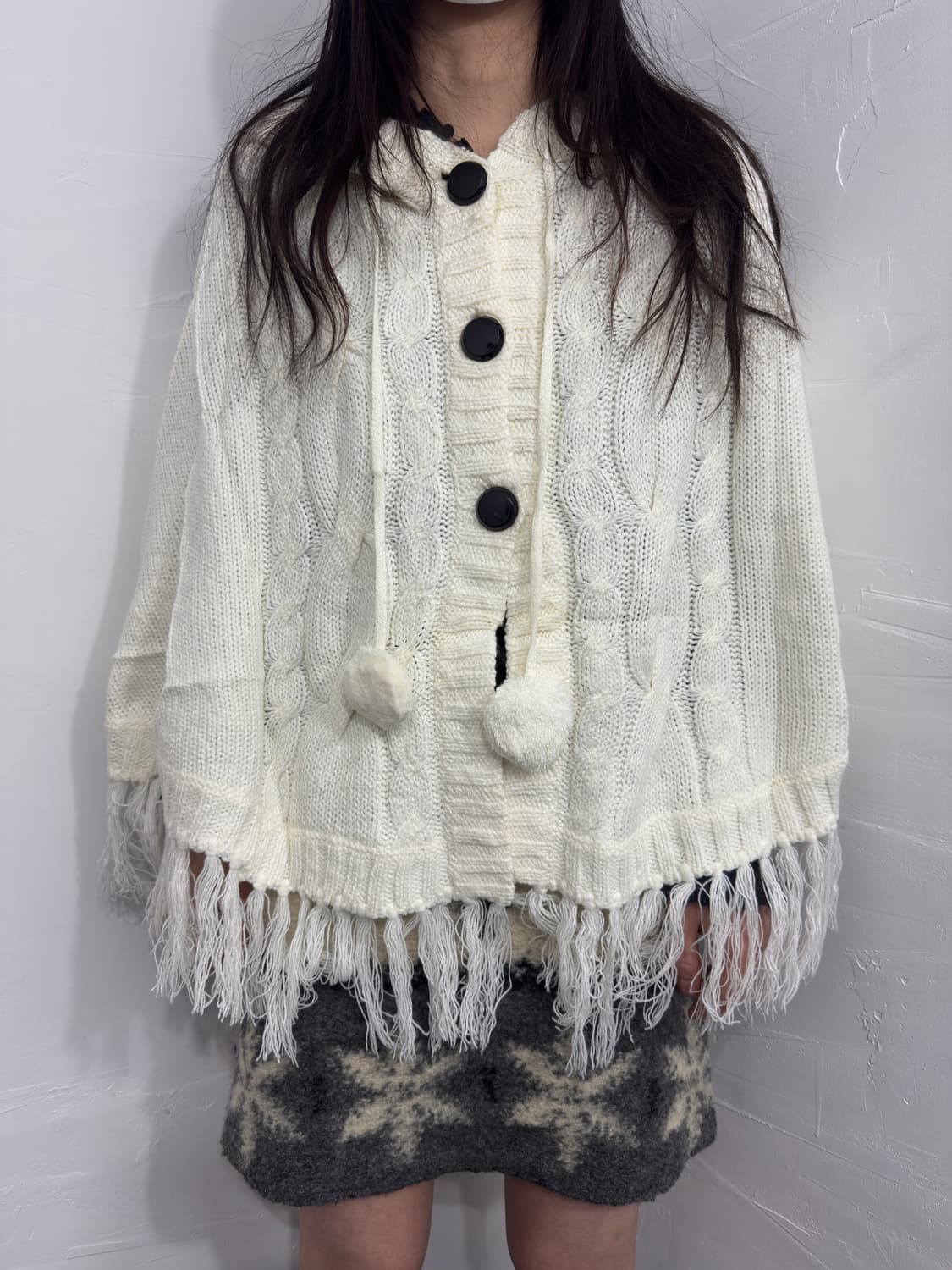 pink mix hood knit cape  상품이미지1