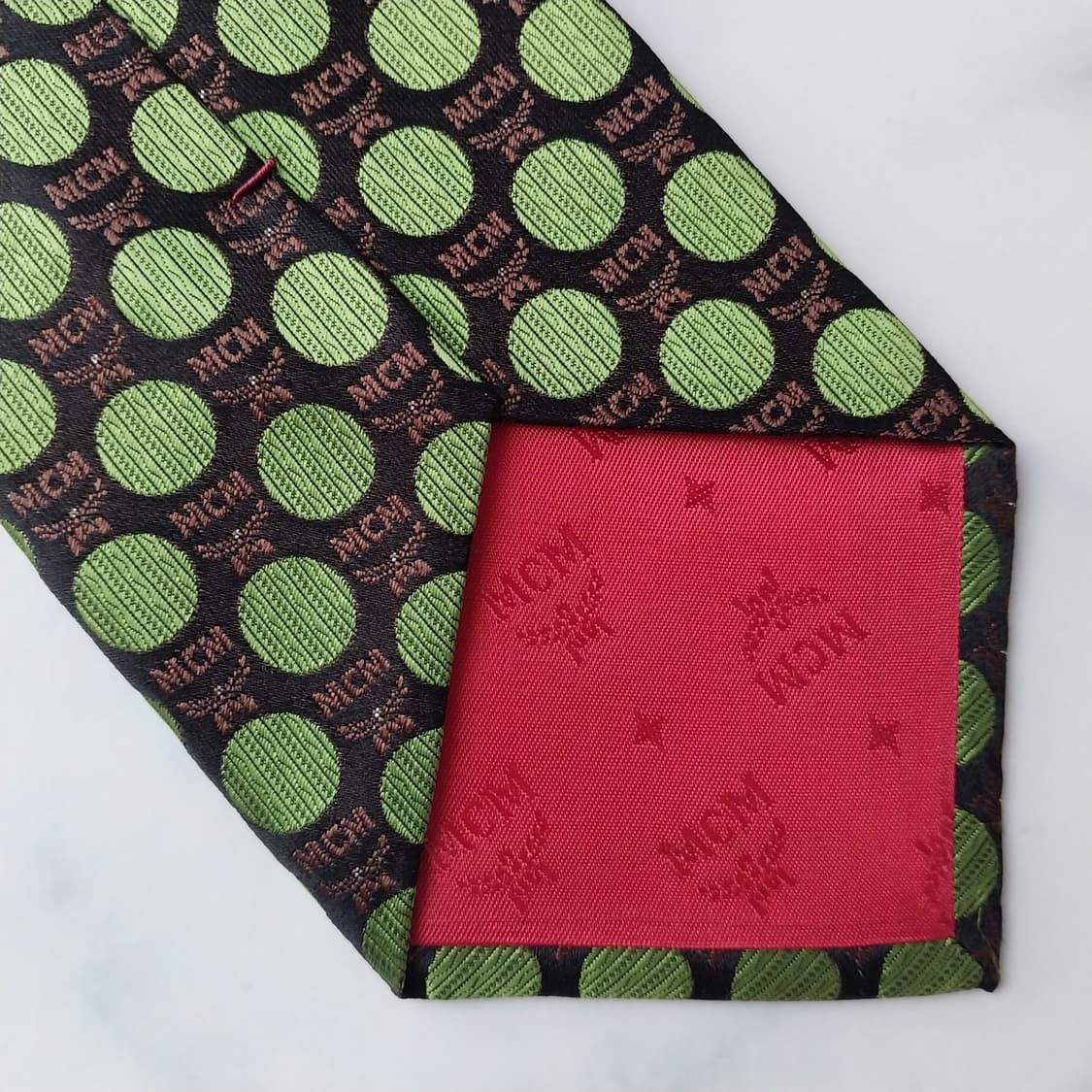 MCM 실크 브라운&그린 도트 패턴 넥타이 9.2cm A+등급 K1585 상품이미지10