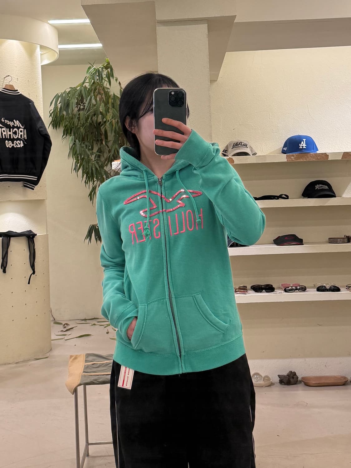 홀리스터 로고 후드집업 그린 U403 상품이미지1