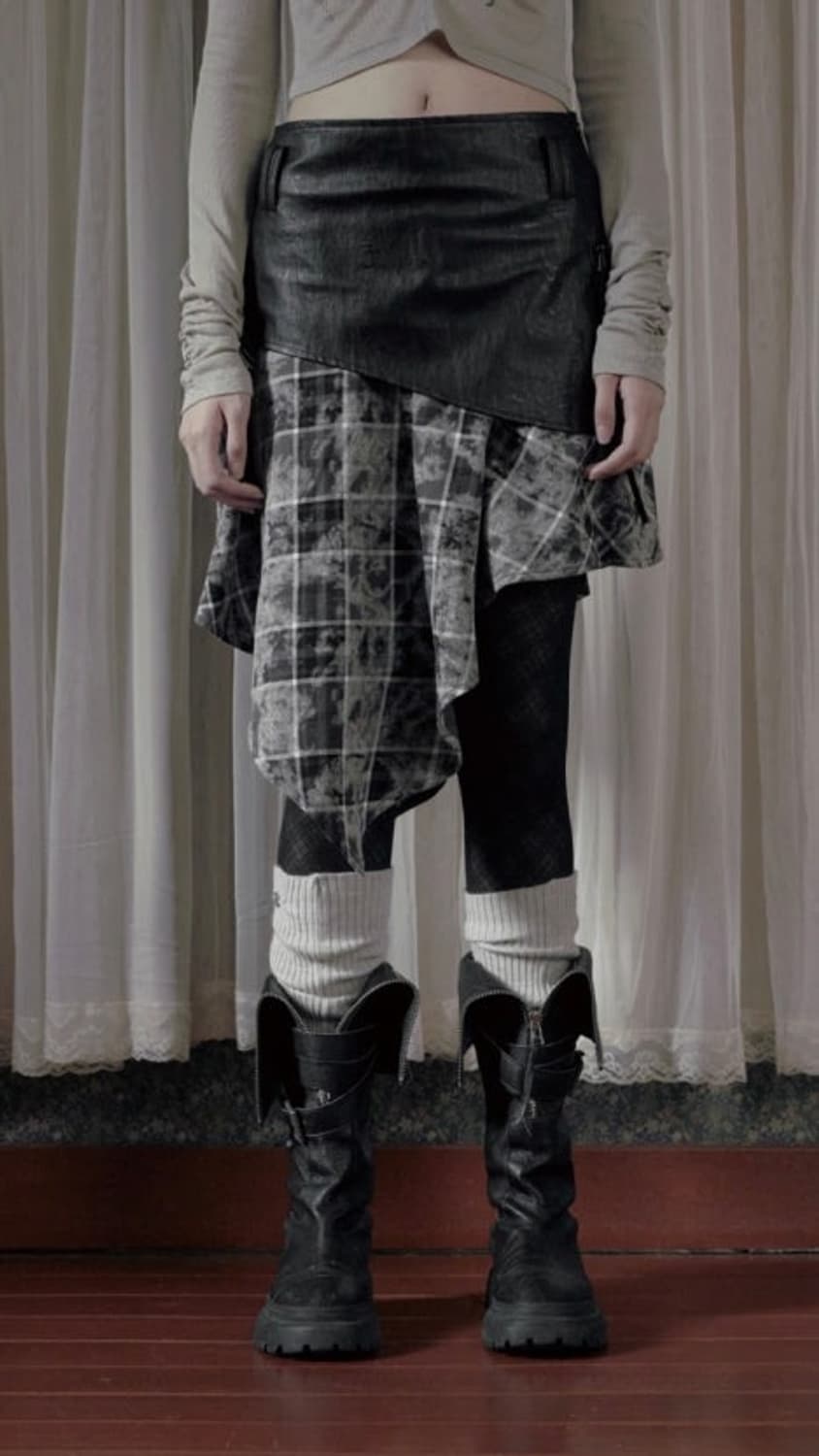 보헤미안 서울 체크 레이어드 언발 플레어 스커트 상품이미지1