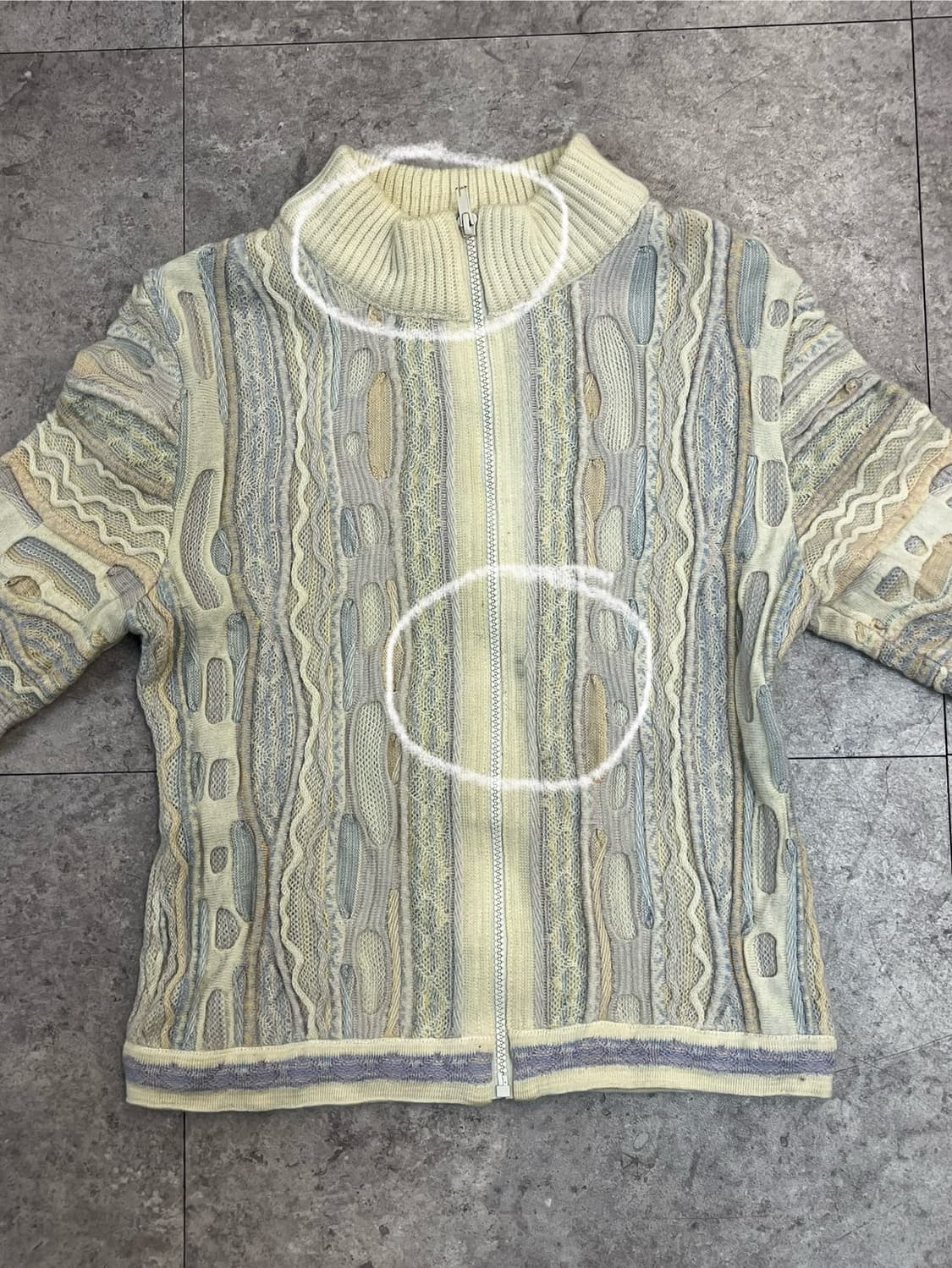 쿠지 케이블 니트 집업 가디건 아이보리 S #csz237 상품이미지5