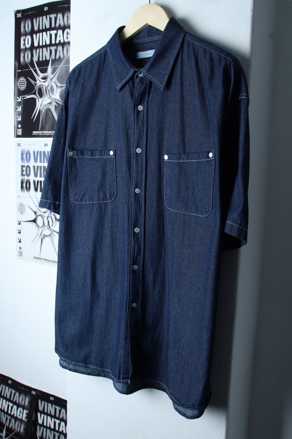(L-XL) 시그니처 반팔 카라 티셔츠 셔츠 남방 무지 데님-H31680 상품이미지1