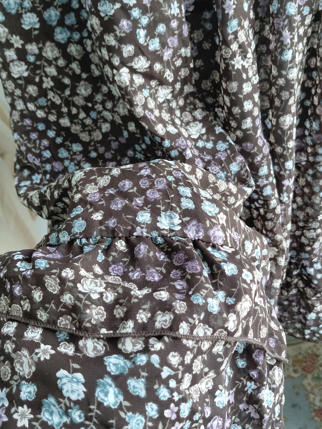 [빈티지] 플라워 쉬폰 브라운 반팔 원피스 니혼진깔 상품이미지2