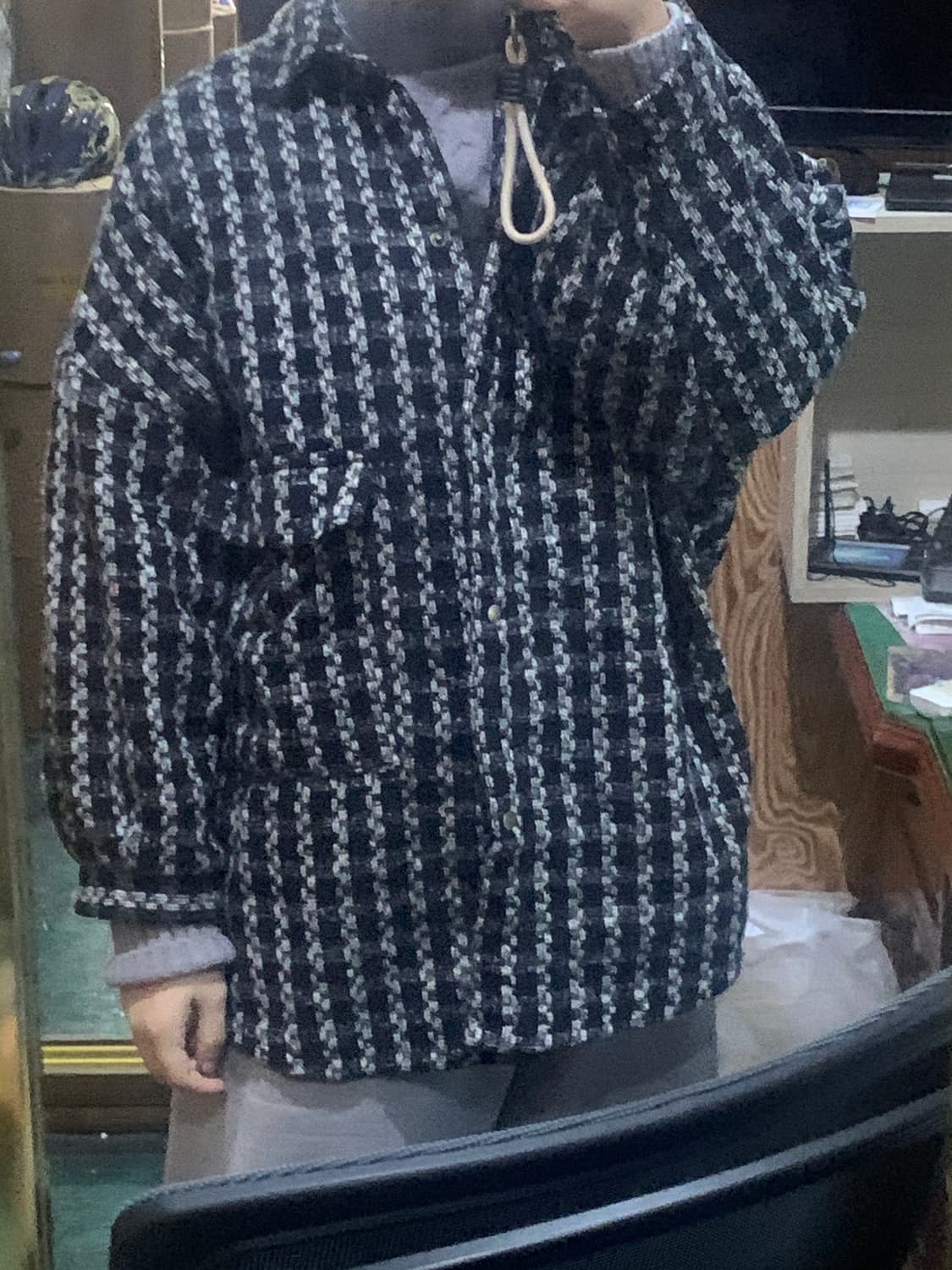 트위드자켓 아방 주머니 오버핏 기모 셔츠 상품이미지1