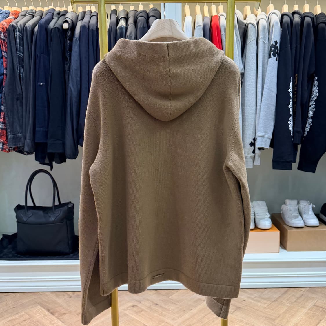 L사이즈 / 크롬하츠 트리플 크로스 스웨이드 패치 캐시미어 후드티 베이지 상품이미지5