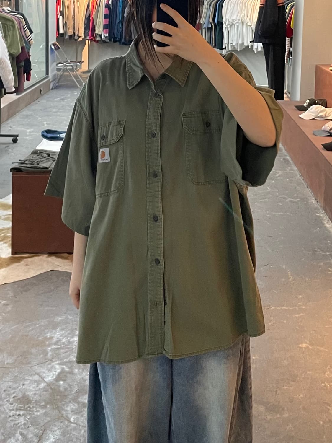 칼하트 그린 투포켓 반팔 셔츠 H2455 상품이미지1