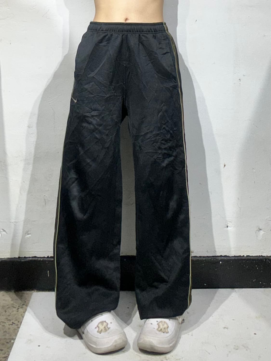 나이키 블랙 말차 카키 사이드 라인 와이드 추리닝 바지 M 상품이미지2