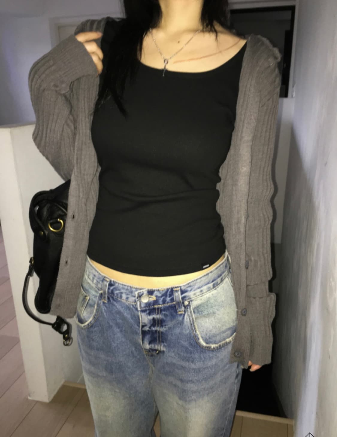 easeas 이즈이즈 drop hood cardigan charcoal 상품이미지1