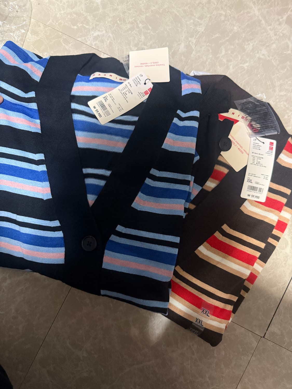 2XL사이즈 유니클로 마르니 메리노블렌드 스트라이 가디건 블루/브라운 상품이미지1