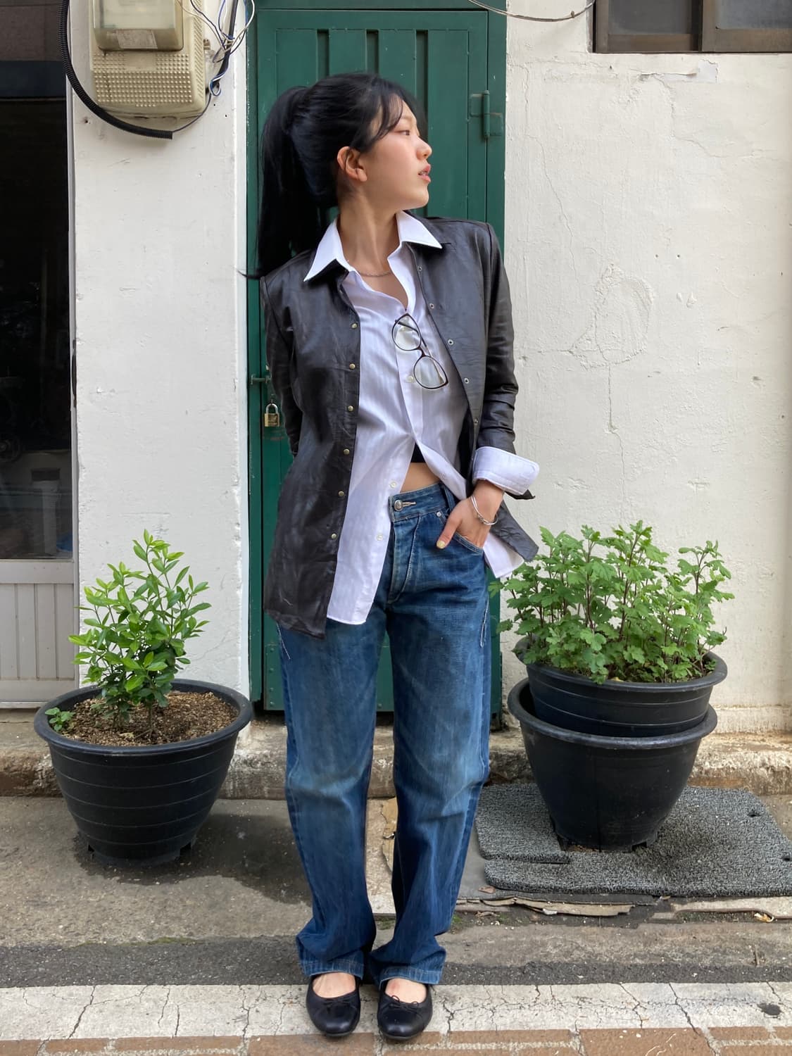 Romache Japan 레자 브라운 스냅 셔츠 상품이미지1