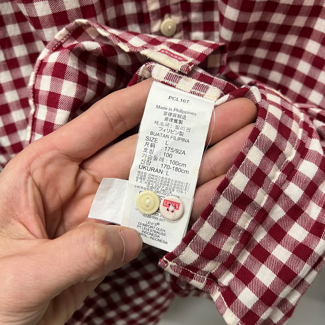 리바이스 슬림핏 깅엄체크 셔츠 L 상품이미지4