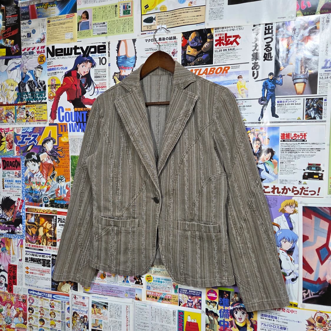 JPN 스트라이프 원버튼 브라운 코튼 블레이저 자켓 상품이미지2