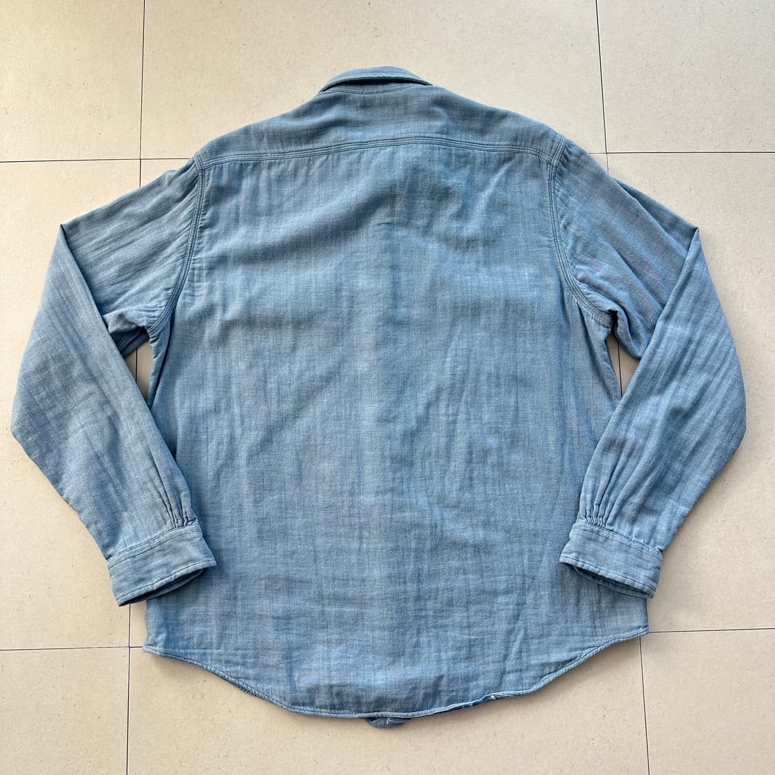 폴로 랄프로렌 클래식핏 인디고 샴브레이 이중구조 셔츠 L QR인증  상품이미지10