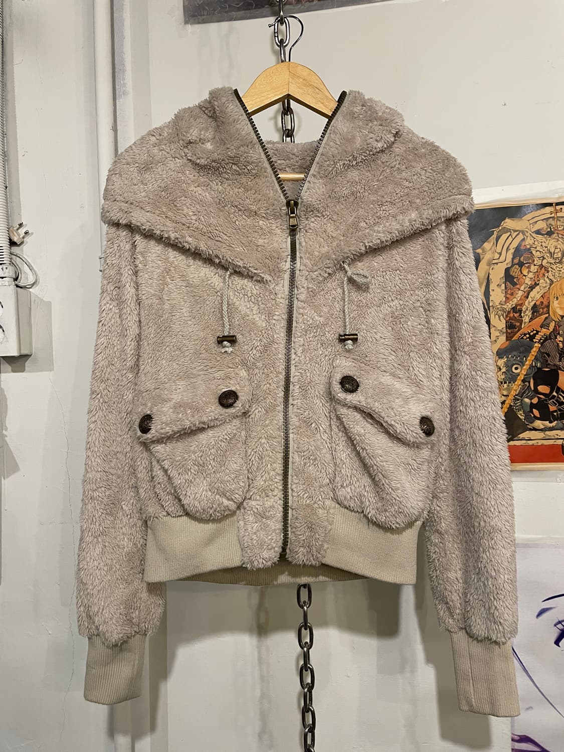 음각 버튼 베이지 플리스 집업 y2k 모리 상품이미지4