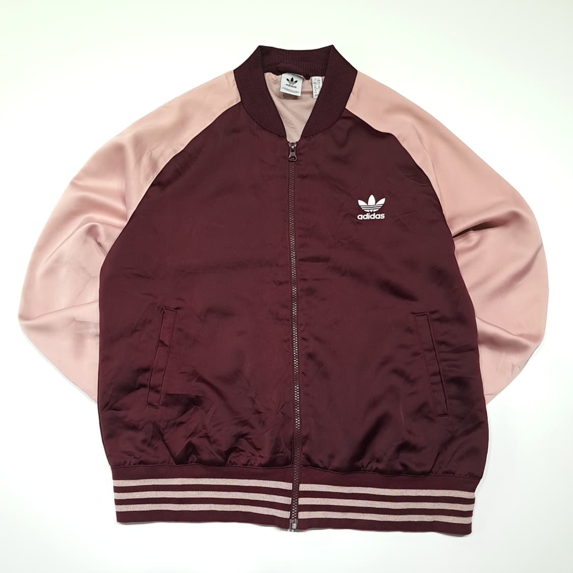 CK152 L 아디다스 오리지널 버건디&핑크 새틴 바시티 자켓 상품이미지1