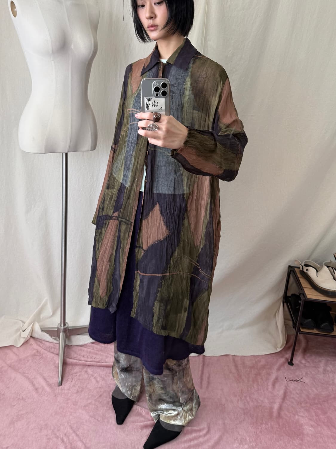 Keiko Kishi by nosh 패턴 시스루 롱 셔츠 상품이미지2