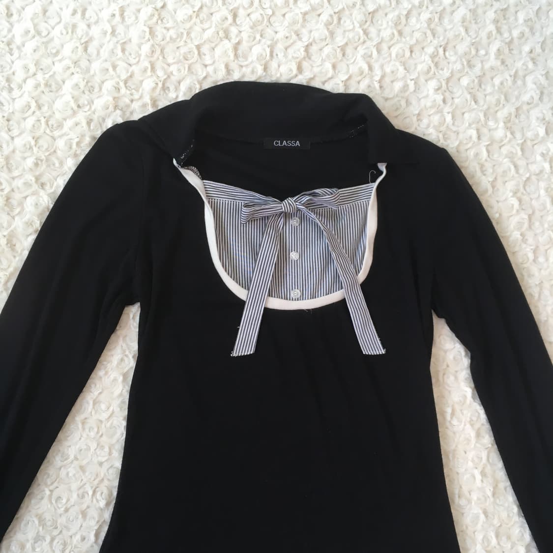 navy ribbon layered slim shirt one-piece 상품이미지8