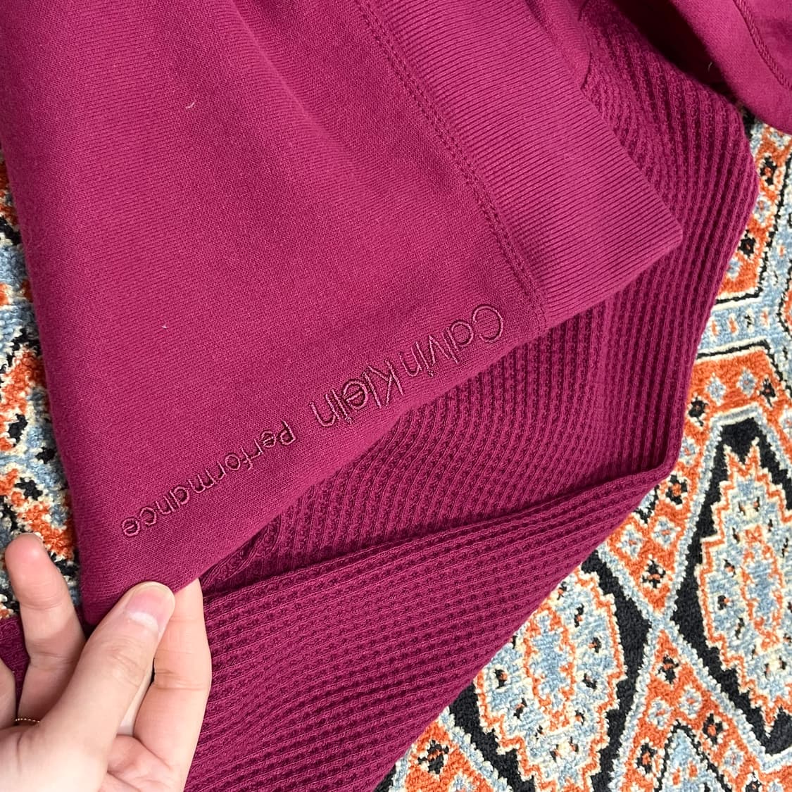 캘빈클라인 와플디테일 버건디 기모 크롭 후드티셔츠 여성M 상품이미지7