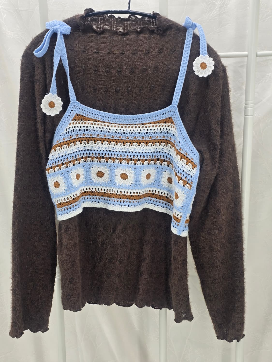 크로셰 데이지 뷔스티에 & 갈색 니트 세트 상품이미지7