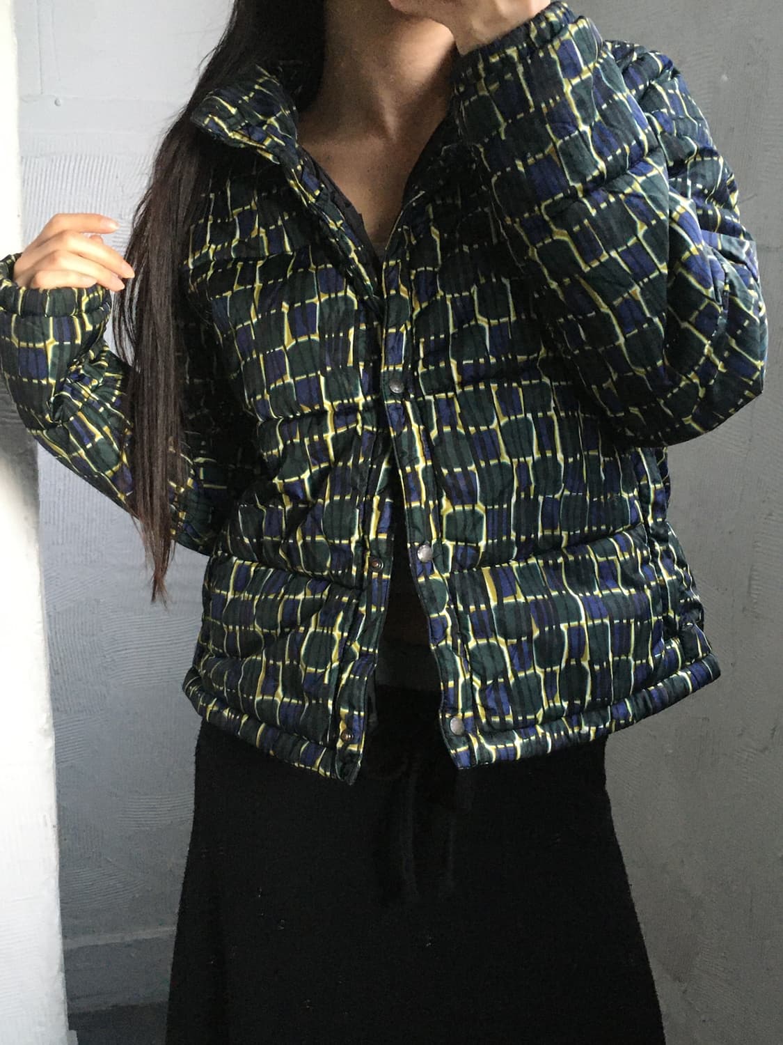 Prada 프라다 그린컬러 프린트 크롭 패딩 상품이미지1