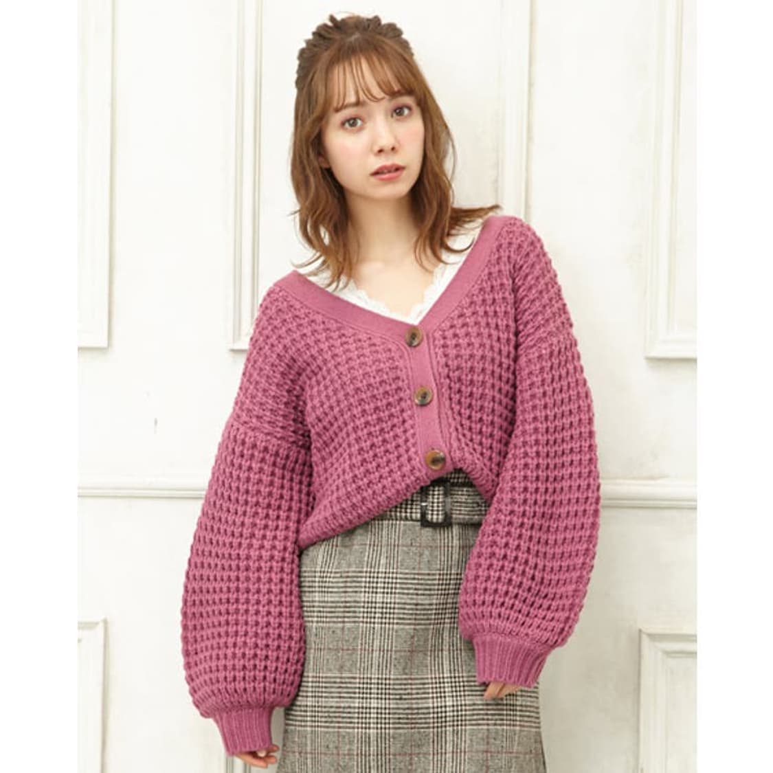 ingni 일본빈티지)퍼플 로맨틱 양산형st 아방핏 와플하찌니트가디건 상품이미지1