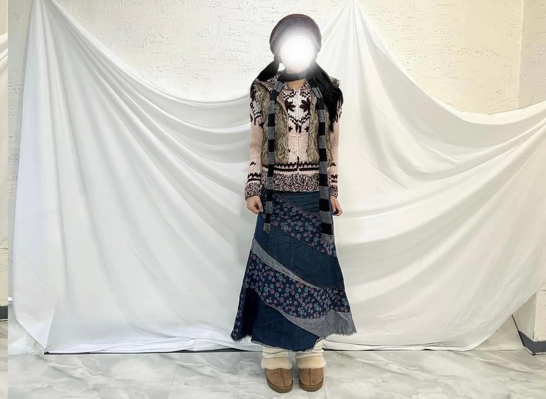 니트집업, 퍼베스트, 데님스커트, 크로쉐가디건 상품이미지4