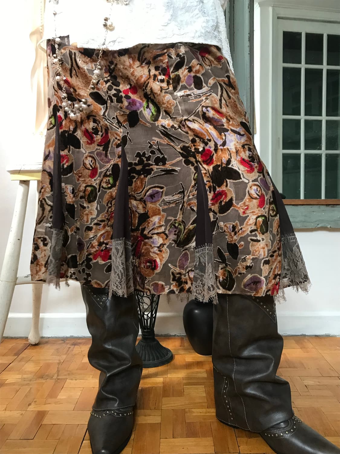 vintage velvet pattern lace skirt  상품이미지3