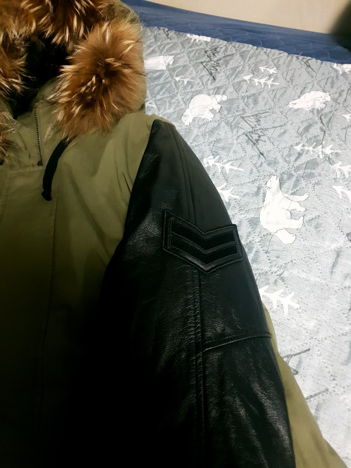 SIERO 시에로 라쿤퍼 소가죽 오리털 피쉬테일 파카 카키 (L) 상품이미지3