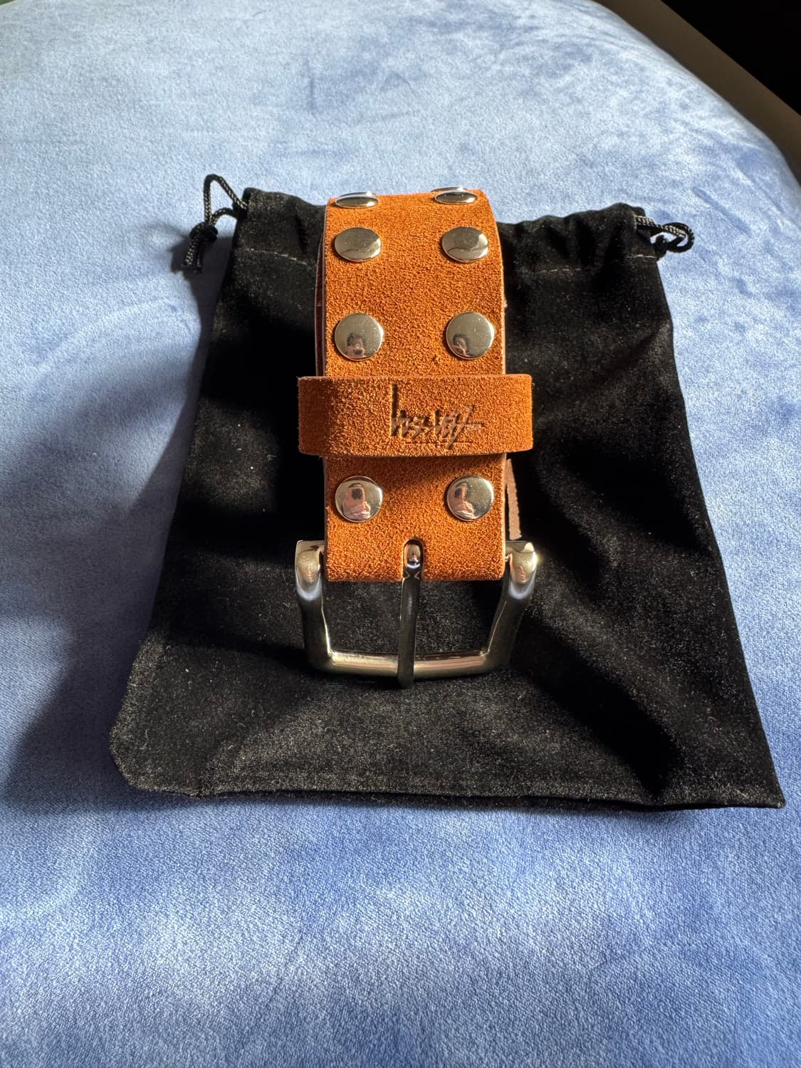 [S/M] 스투시 8볼 스터드 벨트 브라운 스웨이드 상품이미지3