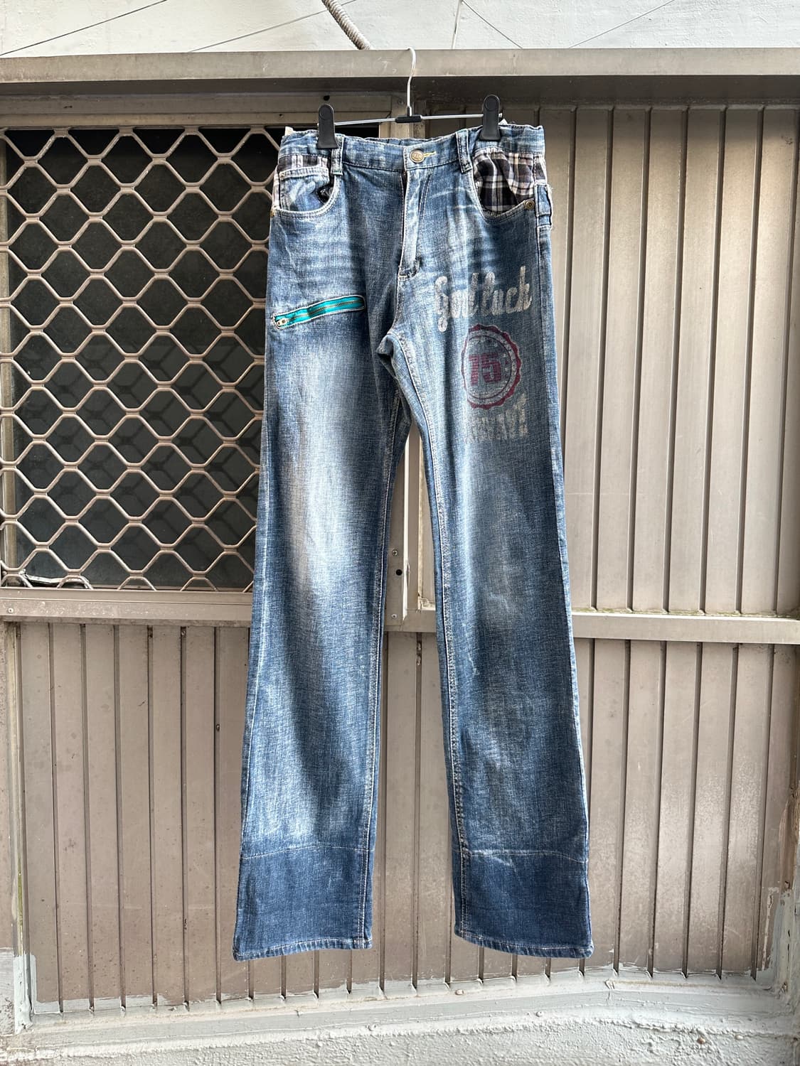 NONE vintage check fake layered denim pa 상품이미지5