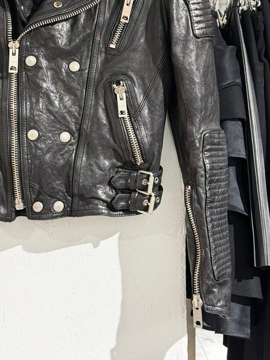 빈티지 이태리 블랙 램스킨 더블 라이더 자켓 상품이미지5
