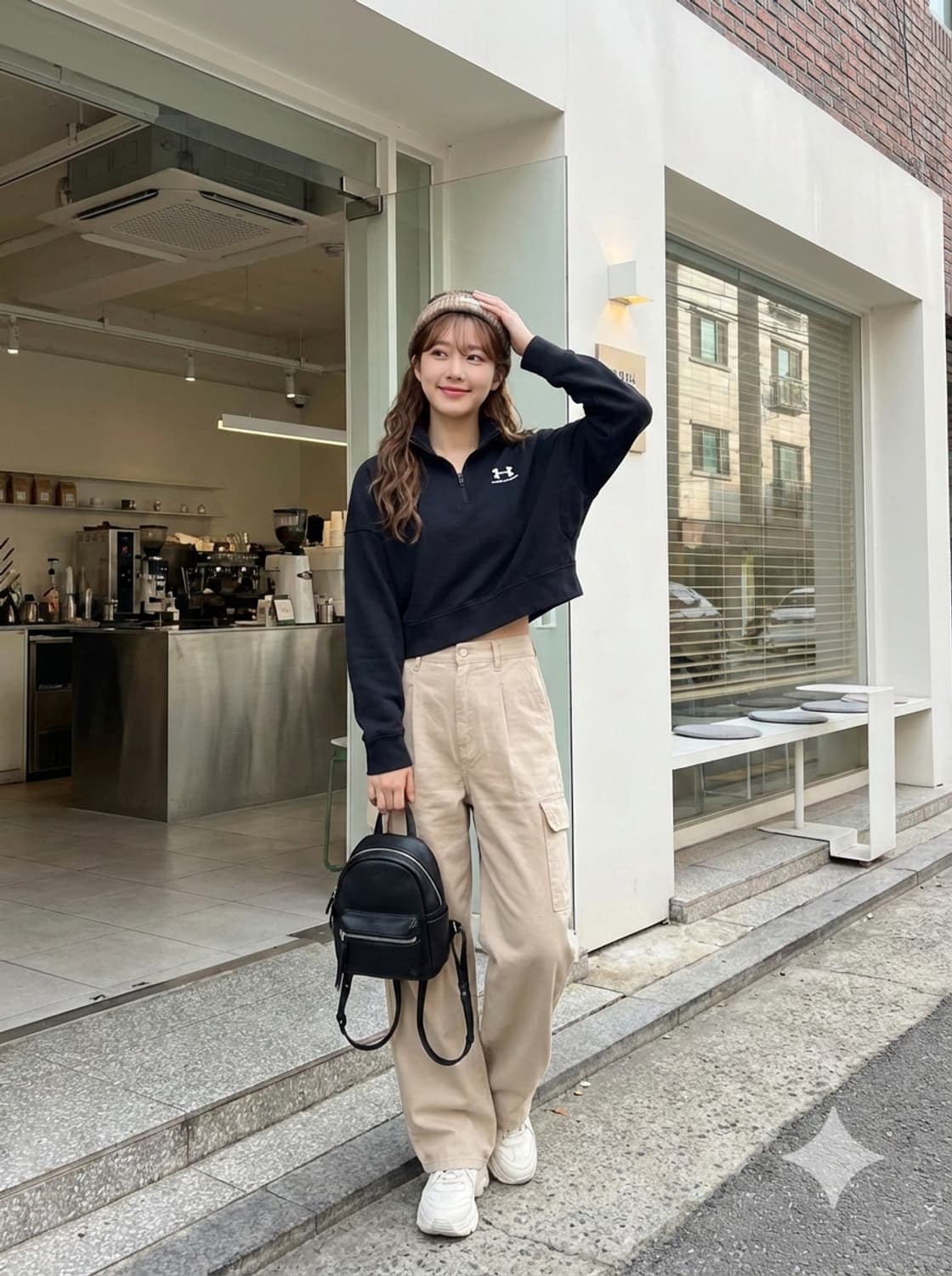 언더아머 블랙 하프집업 크롭 맨투맨 상품이미지1