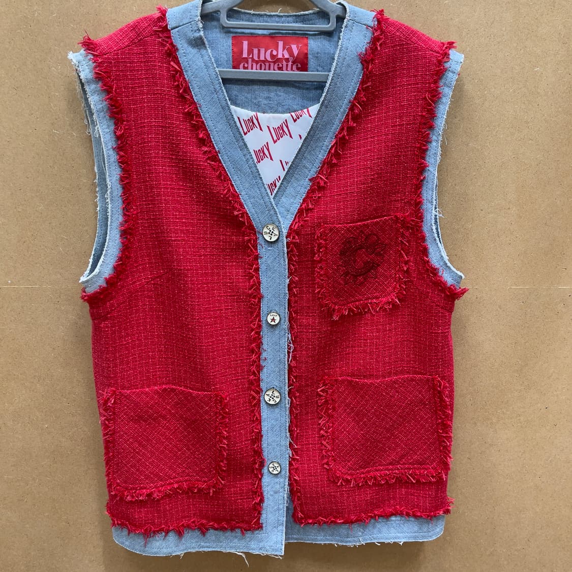 럭키슈에뜨 트위드 데님 배색 베스트 상품이미지1