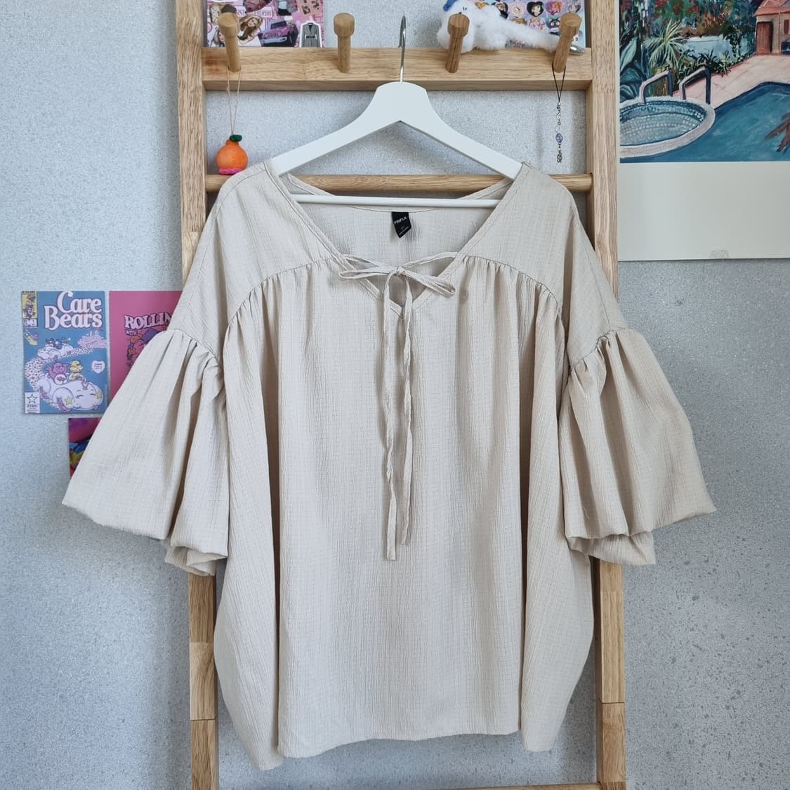 JPN Cream Ribbon Puff Blouse 상품이미지1