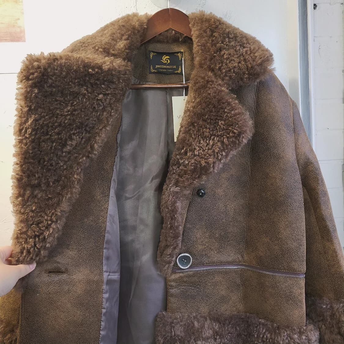 Jingzhongyue 브라운 카라 무스탕 상품이미지6