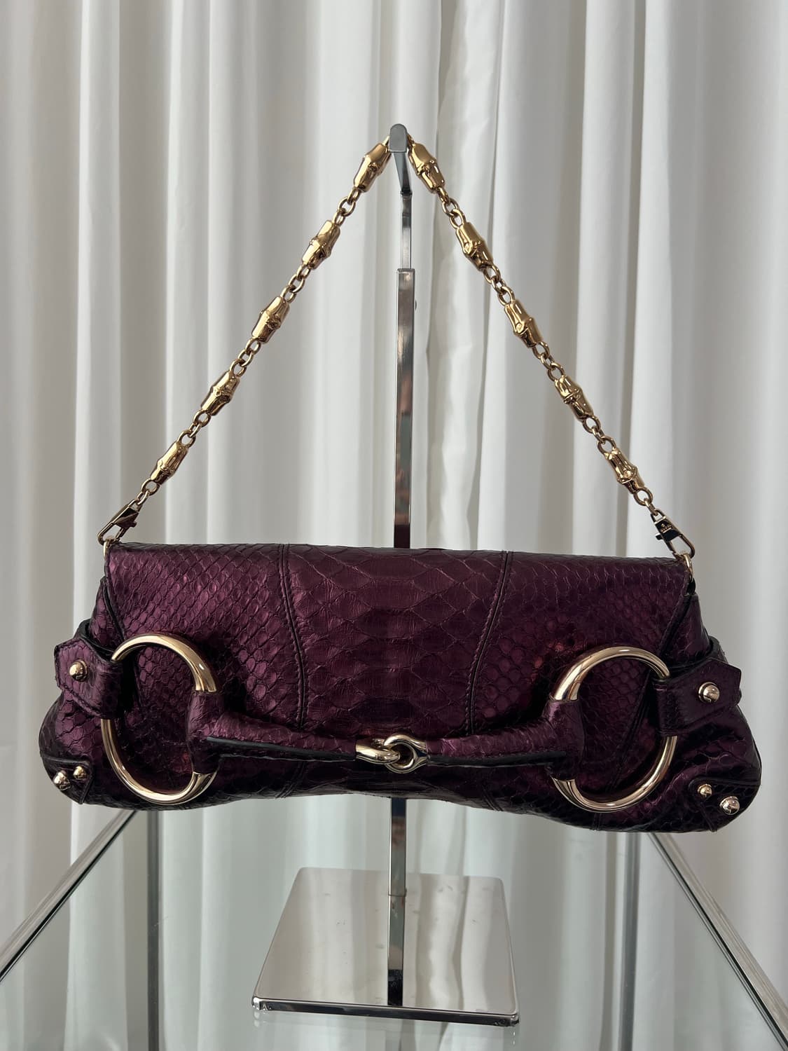 Rare  구찌 홀스빗 1955 메탈릭 리자드 숄더백 상품이미지3